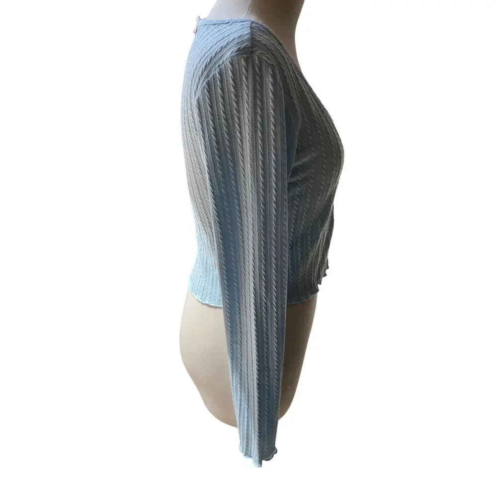 NWT Baby Blue Ribbed Cropped Cover Up/Bolero /Sweater Size M (Juniors) - Picture 2 of 8